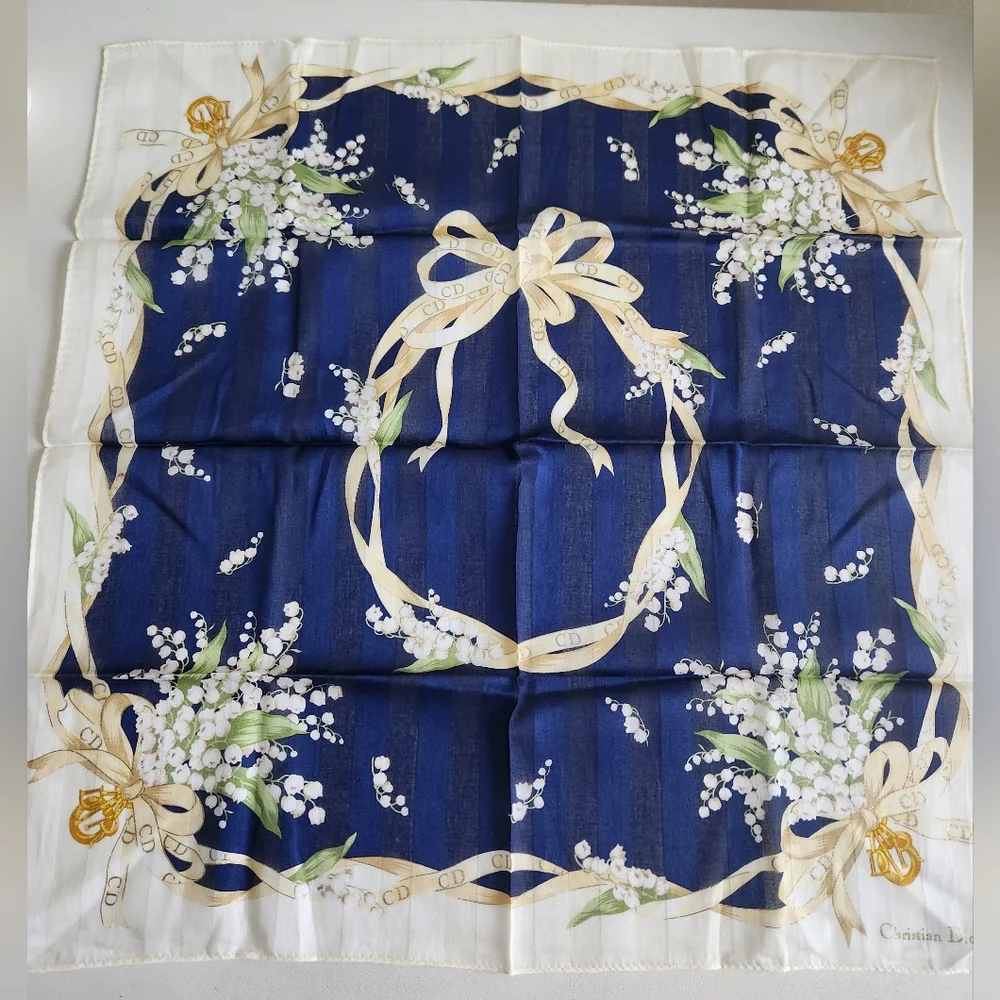 Dior Blue and White Floral Scarf - Picture 2 of 4